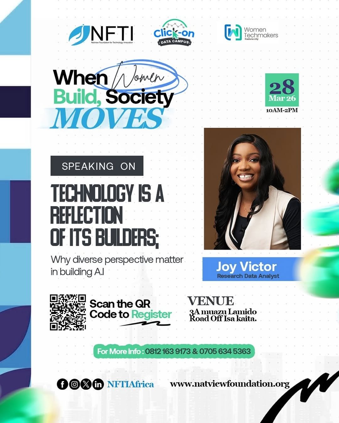 Speaker poster for Joy Victor at Natview Foundation International Women’s Day