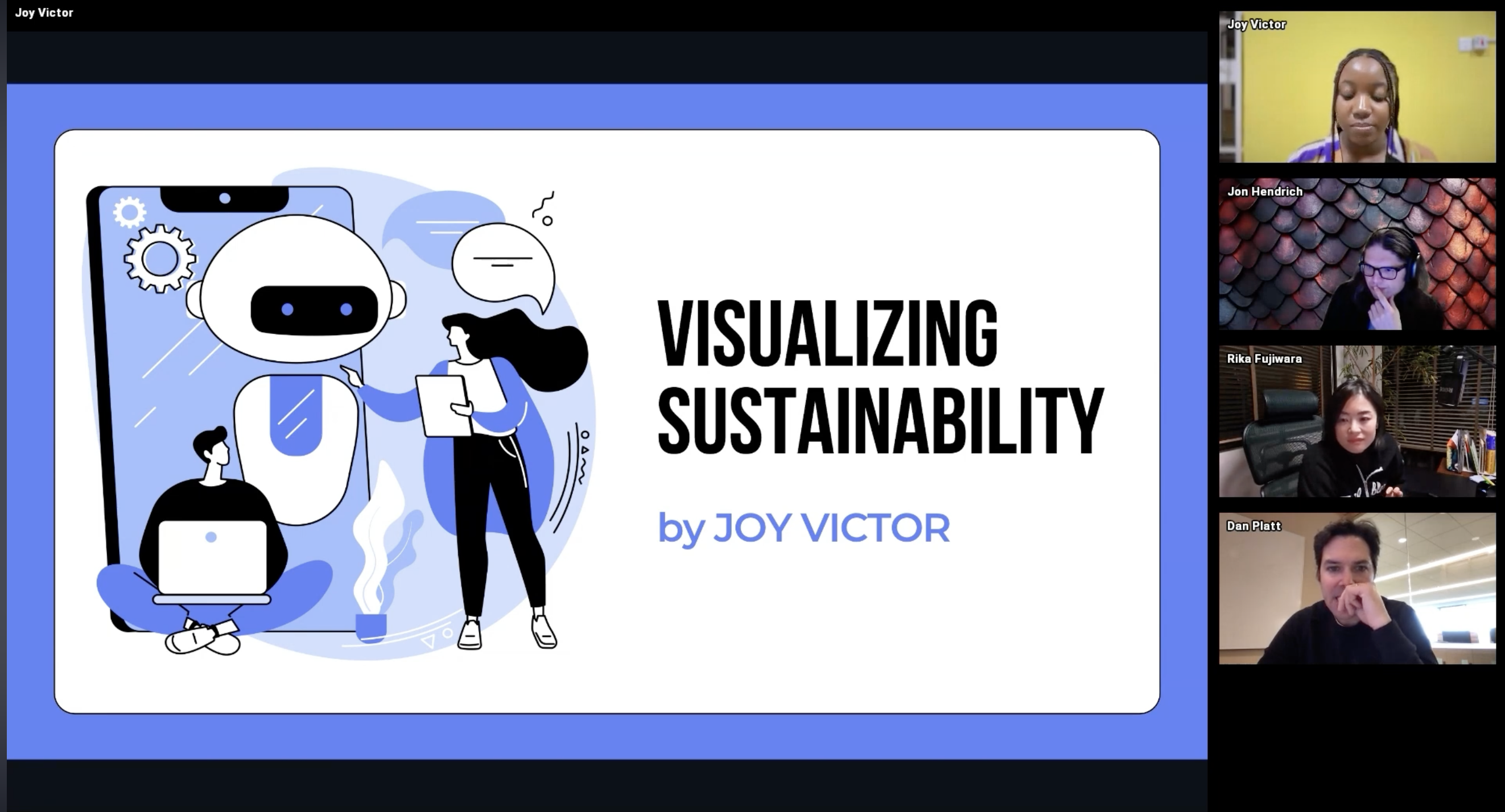 Joy Victor presenting Visualizing Sustainability to the AI and Tableau User Group